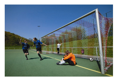 Fotbalová síť 7,5x2,5x2,0x2,0m, hexagonální oka, dvoubarevná